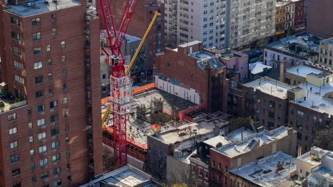 Construction Crane Timelapse Manhattan Zoom Out Stock Footage 261044622