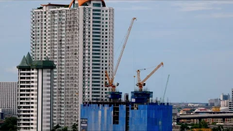 Construction Crane Timelapse at Urban Building Site Stock Footage 339100950