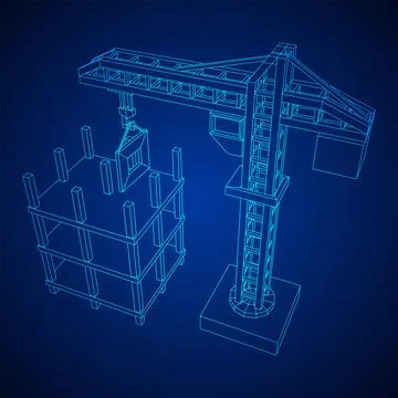 Construction crane tower. Building under construction concept Ilustración de archivo