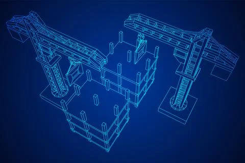 Construction crane tower. Building under construction concept Ilustración de archivo