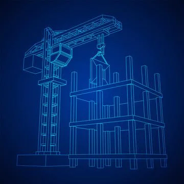 Construction crane tower. Building under construction concept Ilustración de archivo