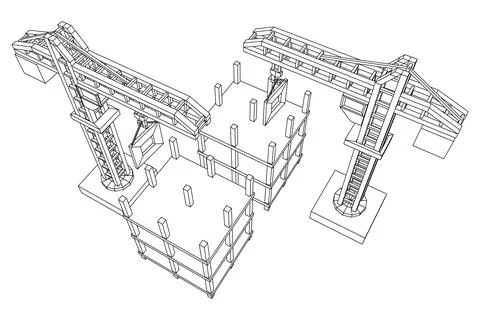 Construction crane tower. Building under construction concept Ilustración de archivo