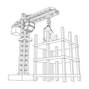 Construction crane tower. Building under construction concept Ilustración de archivo