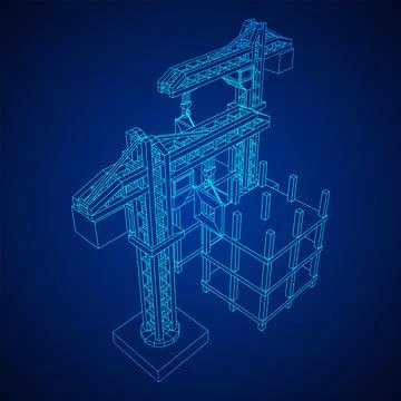 Construction crane tower. Building under construction concept Ilustración de archivo