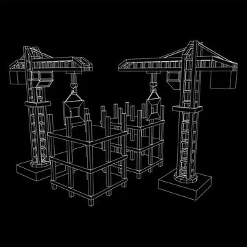 Construction crane tower. Building under construction concept Ilustración de archivo