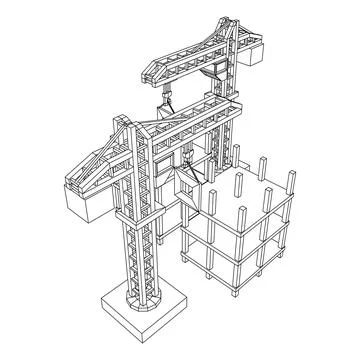 Construction crane tower. Building under construction concept Ilustración de archivo