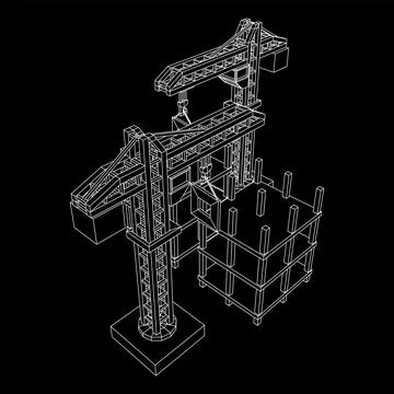 Construction crane tower. Building under construction concept Ilustración de archivo