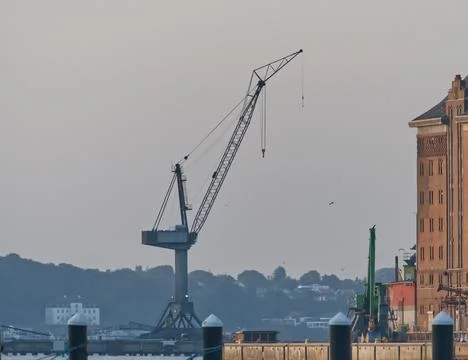 Construction Crane by the Waterfront Stock Photos
