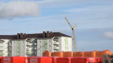 Construction crane working at construction site Stock Footage 73756249
