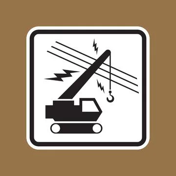 Construction Crane Working Near Power Lines Caution Sign Icon Graphic Illustrazione stock