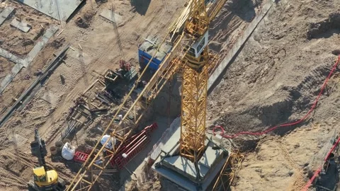Construction crane working in the site, aerial top down view Stock-Footage 335782846