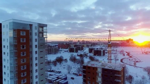 Construction crane working on sunset. Stock Footage 73080870