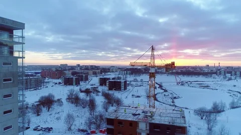 Construction crane working on sunset. Stock Footage 73081256
