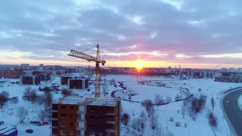 Construction crane working on sunset. Stock Footage 73081611