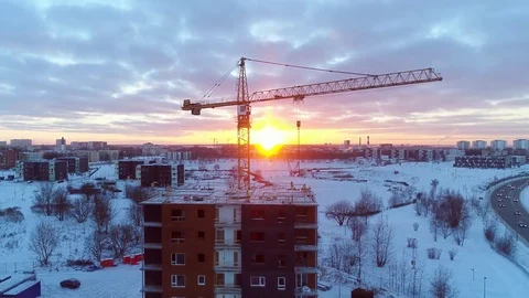 Construction crane working on sunset. Stock Footage 73081719