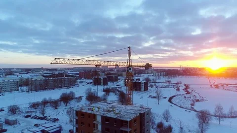 Construction crane working on sunset. Stock Footage 73081784