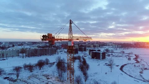 Construction crane working on sunset. Stock Footage 73081946