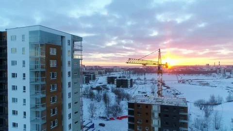 Construction crane working on sunset. Stock Footage 73081966