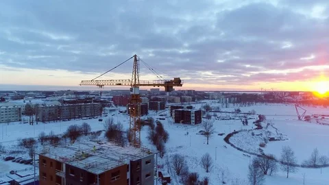 Construction crane working on sunset. Stock Footage 73082207
