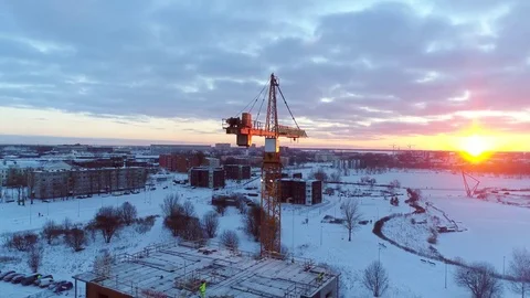 Construction crane working on sunset. Stock Footage 73082480