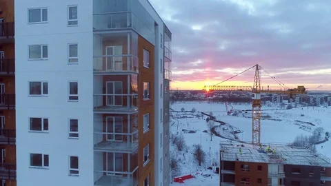 Construction crane working on sunset. Stock Footage 73082707