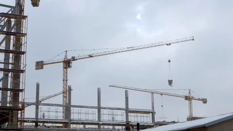 Construction crane working tower building 4k Stock-Footage 85647669