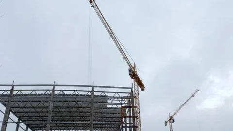 Construction crane working tower building 4k Stock-Footage 85648241