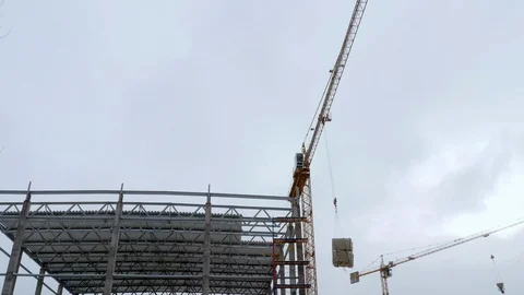 Construction crane working tower building 4k Stock-Footage 85648867