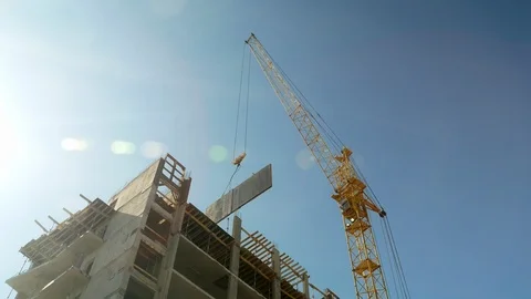 Construction crane working tower building 4k Stock Footage 89716034