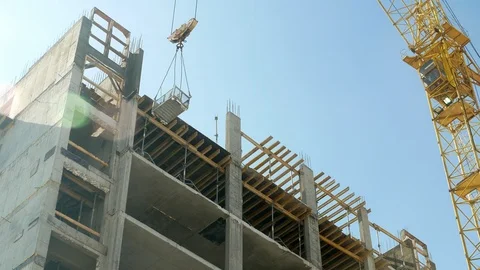 Construction crane working tower building 4k Stock Footage 89717270