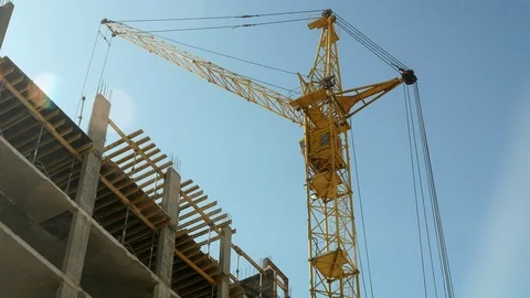 Construction crane working tower building 4k Stock Footage 89719484