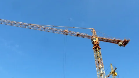 Construction crane working tower building 4k Stock-Footage 107381850