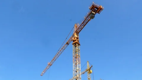 Construction crane working tower building 4k Stock-Footage 107382066