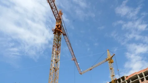 Construction crane working tower building 4k Stock-Footage 107382358