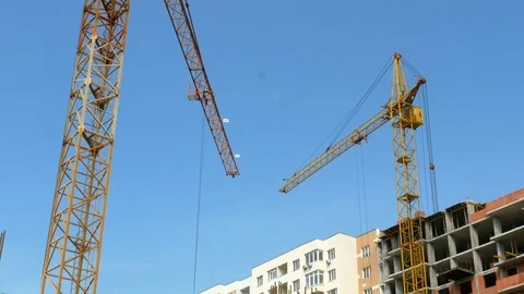 Construction crane working tower building 4k Stock-Footage 107382663
