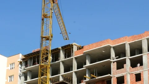 Construction crane working tower building 4k Stock-Footage 107382763