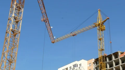Construction crane working tower building 4k Stock-Footage 107382808