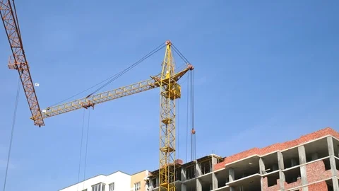 Construction crane working tower building 4k Stock-Footage 107383292