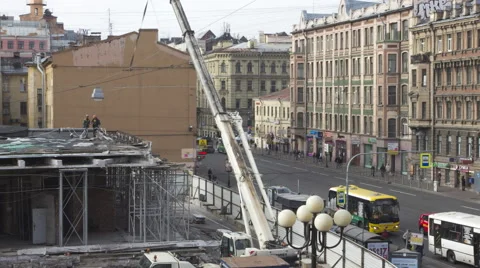Construction crane works in the city. Time Lapse Stock Footage 56071936