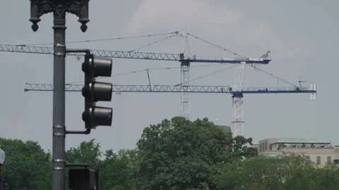 Construction cranes above the White House during renovation work Stock Footage 345278577