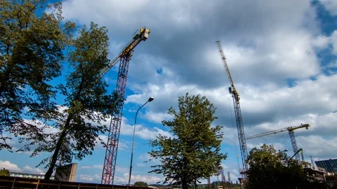 Construction cranes in action timelapse 動画素材 96535758