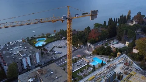 Construction cranes aerial view Stock Footage 81859803
