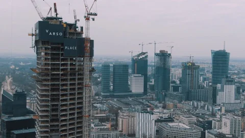 Construction Cranes And Building Construction In The Center Of Warsaw, Vídeos de archivo 128395393