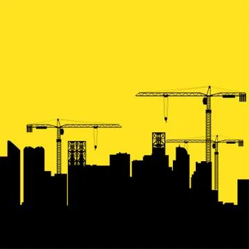 Construction Cranes and Buildings 스톡 일러스트