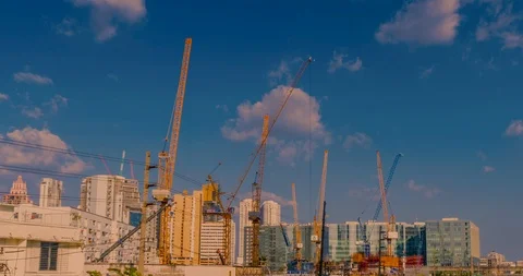 Construction cranes are working Time lapse. Stock Footage 100250172