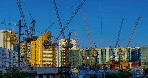 Construction cranes are working Time lapse. Stock Footage 100251449