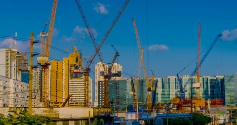 Construction cranes are working Time lapse. Stock Footage 100251458