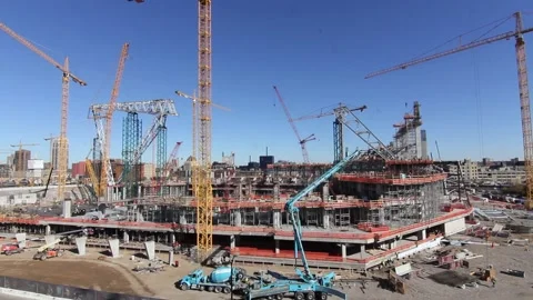 Construction cranes at big const.  site Video stock 187765202