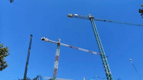 Construction Cranes blue sky 库存影片 94610591