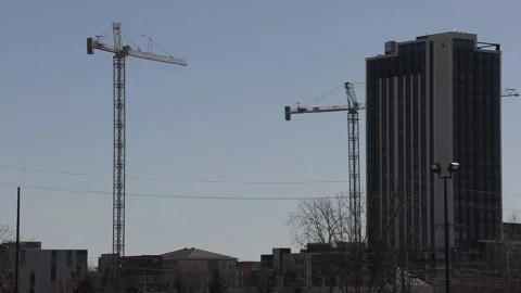 Construction cranes building new condominium apartment towers near Toronto Видео 150747667